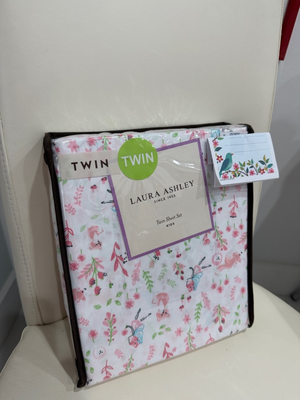 Laura Ashley White/ Pink & Green "Woodland Fairies" Floral Print Twin Sheet Set